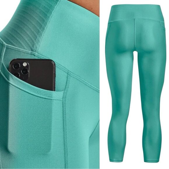 Under Armour UA Teal/Green HeatGear High No-Slip Waistband Ankle Leggings 2X - Picture 3 of 11